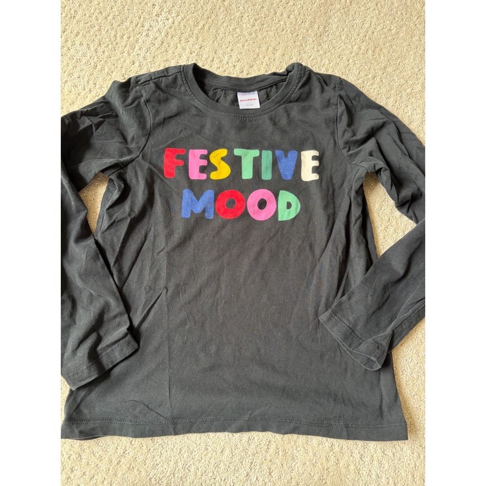 Hanna Andersson Graphic Tee 10 Kids Black 100% Cotton Schoolcore Retro Holiday